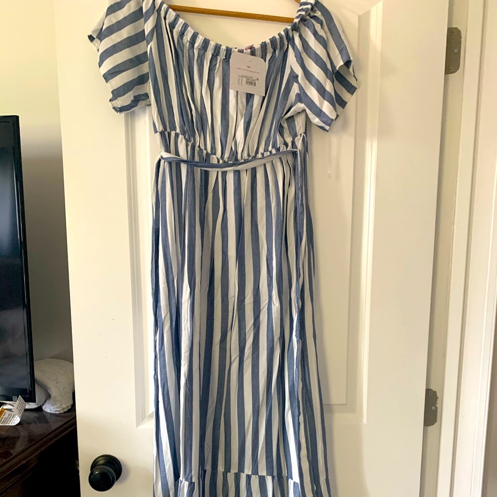 Striped maxi maternity dress